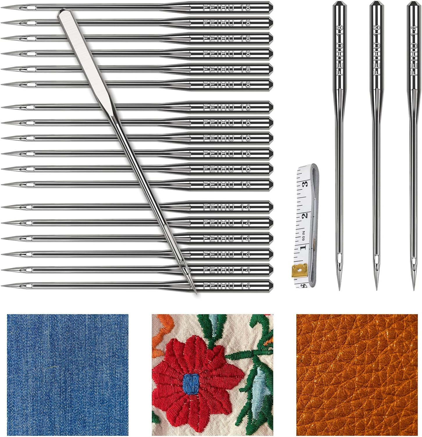 Sewing Machine Needles, 60PCS Sewing Machine Accessories, 3 Sizes 90/14 100/16 110/18 Needles for Sew Thick Fabrics Including Canvas, Jeans, Autumn Coat