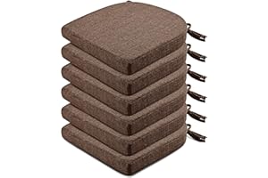 Wellsin Chair Cushions for Dining Chairs 6 Pack - Kitchen Chair Cushions with Ties and Non-Slip Backing - Dining Chair Pads 16"X16"X2", Brown