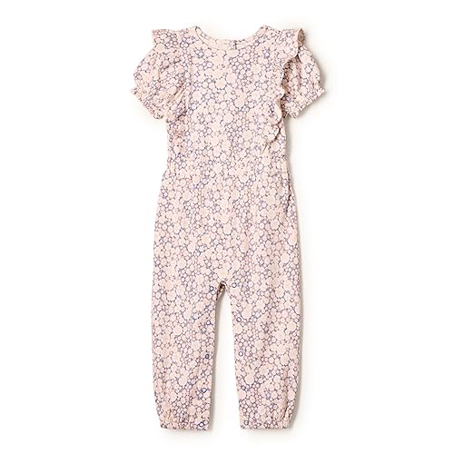 Amazon Essentials x Sofia Grainge Toddler Girls' Ruffle Romper, Blue Ivory Delicate Floral, 4T