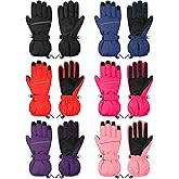 Cooraby 6 Pairs Kids Ski Snow Gloves Waterproof Windproof Gloves Winter Snowboard Sport Gloves for Boys Girls Cold Weather