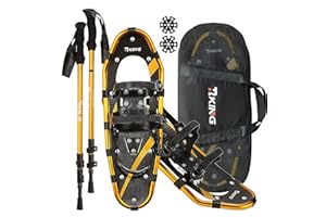 PEJEVIR 14/17/21/25/30 Inches Lightweight Snowshoes with Toe Box and Heel Lift, 3-in-1 Aluminum All-Terrain Snow shoes Kit with Adjustable Trekking Poles and Heavy-Duty Carrying Tote Bag for Women Men and Kid