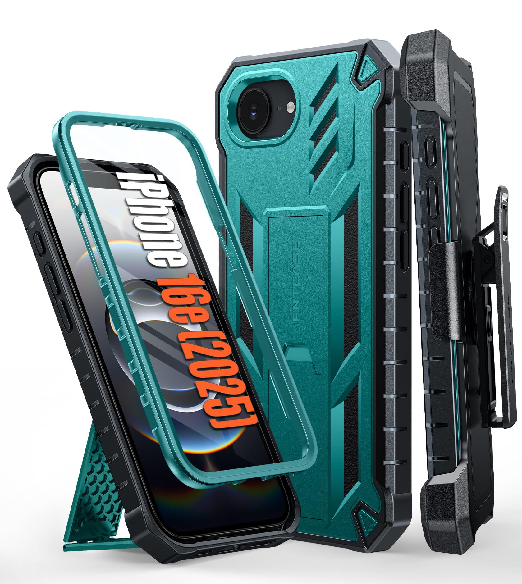 Photo 1 of FNTCASE for iPhone 16e 2025 Case: for iPhone 16E Military Grade Rugged Phone Cover with Kickstand & Belt Clip Holster | Shockproof TPU Protection Bumper Matte Textured | Heavy Duty Protector (Green)