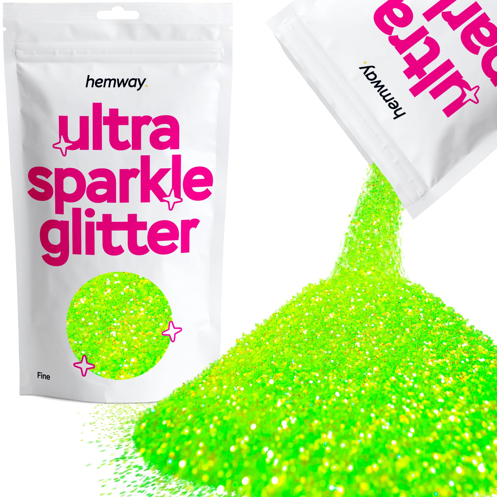 Hemway Ultra Sparkle Glitter Fluorescent Green 100g Fine | Glitter for Arts & Craft, Makeup, Nail Art, Crafting, Card Making, Sparkle Decoration โ image 1