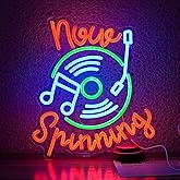 JLEWUINH Record Neon Sign Led Music Sign Neon Light for Wall Decor Dimmable Now Spinning Sign Record Neon Signs for Record Store Live Music Bar Party (12.6”*13.7”)