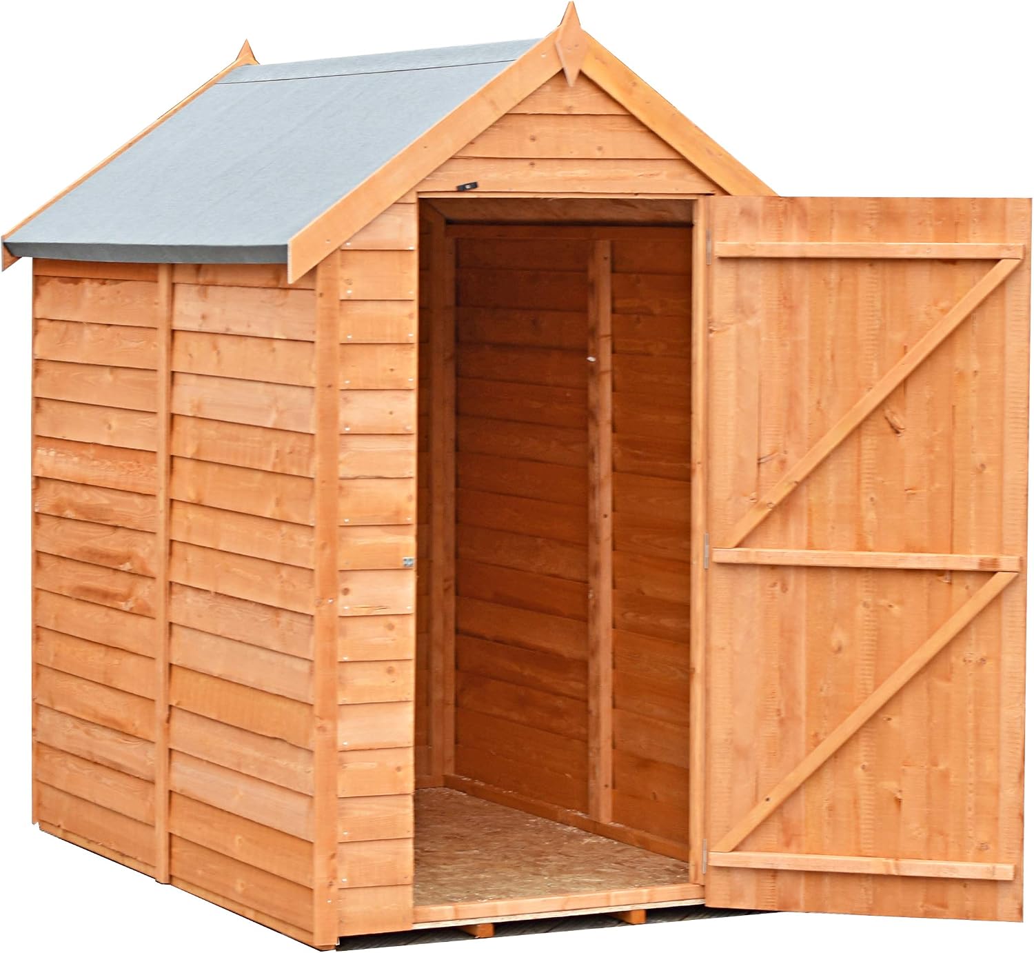 Shire 6x4 Wood Garden Shed Apex Roof and Felt included Single Door Traditional Overlap Cladding Wood Bike Store with Floor Outside Storage no Windows