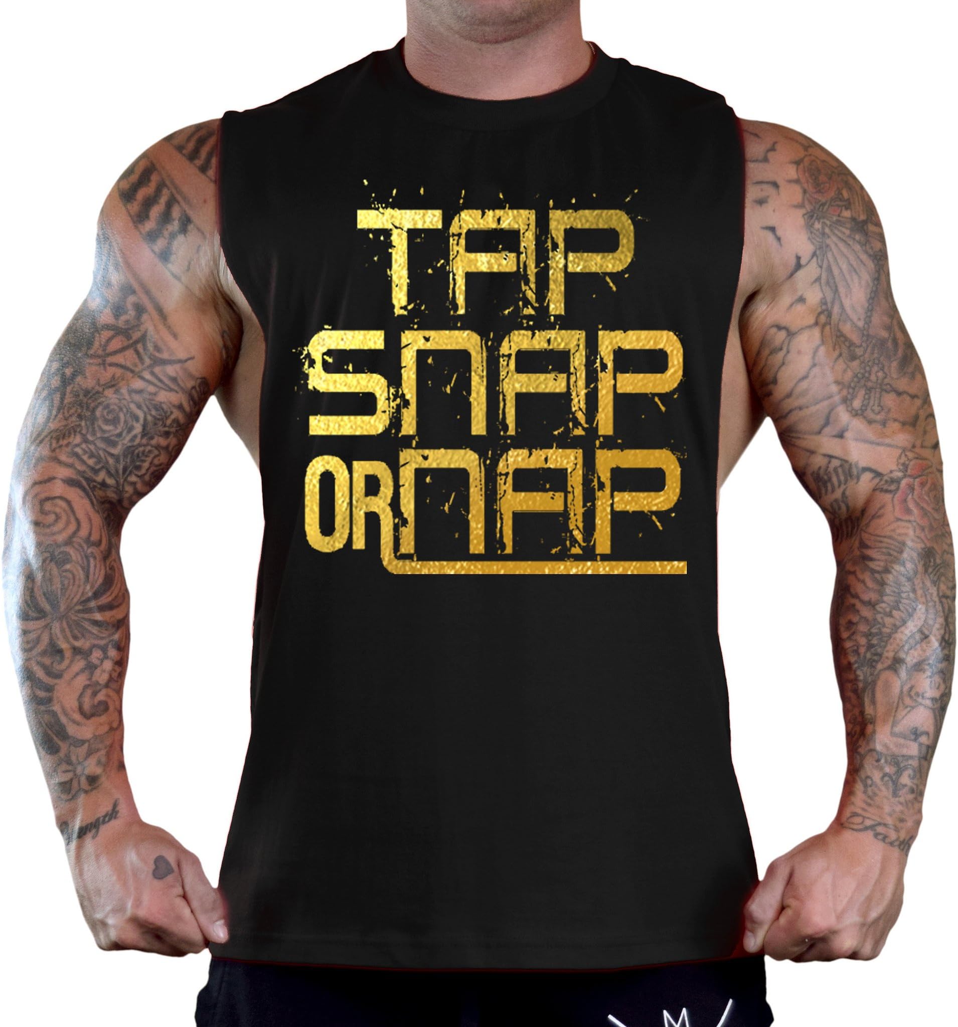 Gold Tap Snap or Nap Jiu Jitsu Men's Black Sleeveless T-Shirt Tank Top