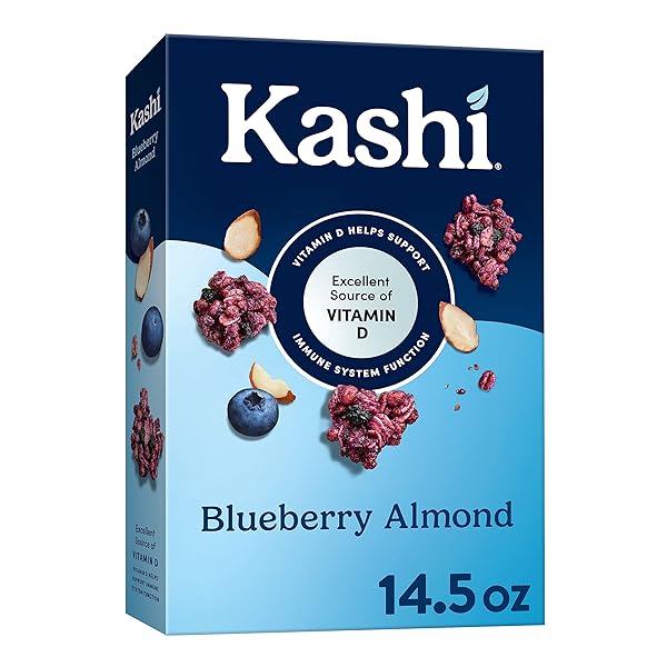 KASHI COLD BREAKFAST CEREAL, EXCELLENT SOURCE OF VITAMIN D, FIBER CEREAL, BLUEBERRY ALMOND, 14.5OZ BOX (1 BOX)