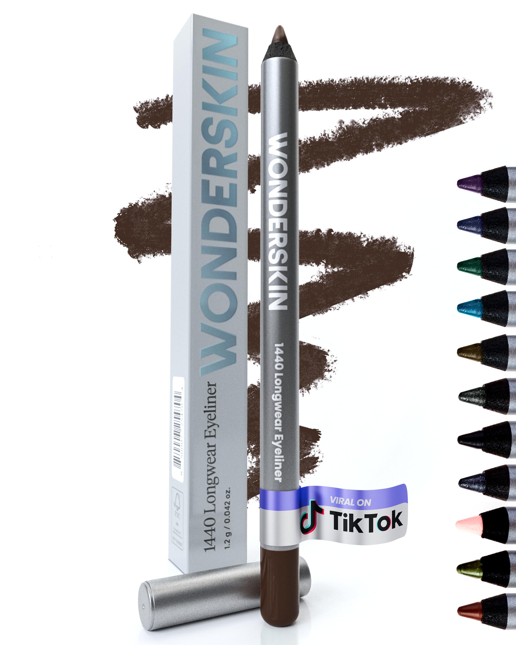 Wonderskin Eyeliner Pencil, 1440 Longwear Brown Eyeliner Pencil - Waterproof, Sharpenable & Smudge Proof