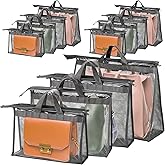 Peohud 12 Pack Dust Bags for Handbags, Clear Handbag Storage Organizer for Closet, Purse Protector Storage Bag with Zipper and Handle, Hanging Dust Cover Bag for Handbag