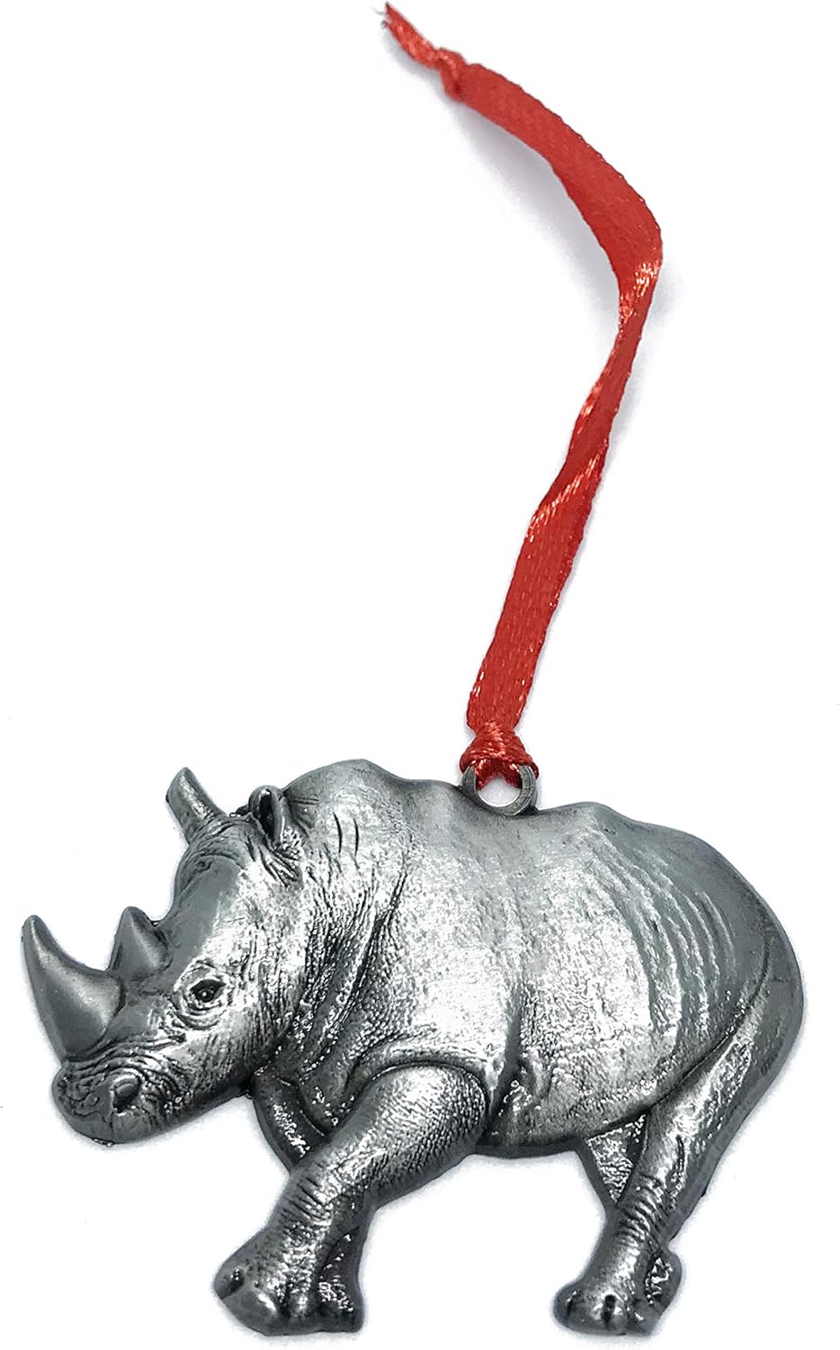 Rhino Christmas Ornament Pewter Charm Decorative Vacation Travel Souvenir Zoo Safari Jungle Animals Theme Decorations