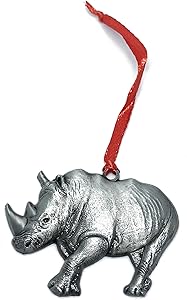 Rhino Christmas Ornament Pewter Charm Decorative Vacation Travel Souvenir Zoo Safari Jungle Animals Theme Decorations