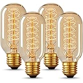 DORESshop Edison Bulbs, Light Bulbs, Incandescent, Warm White, 40 Watt | Amber Glass, T45, 110-130 Volts, E26/E27 Base Incandescent Dimmable Decorative Antique Filament Light Bulbs, 4 Packs