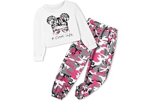 CRISONE Girl Outfits Long Sleeve Printed Crop Tops + Camouflage Pants 2pcs Fall Winter Clothes Set