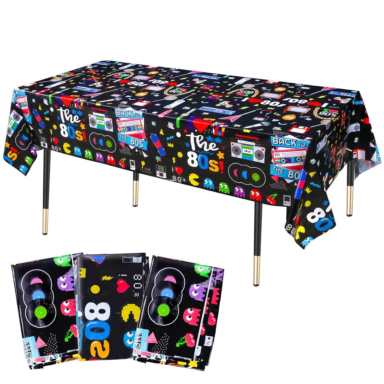 KRUCE 3 Pack 80’s Party Tablecloths,80’s Plastic Table Cover,80’s Hip Hop Theme Birthday Party Decorations,220 * 130cm