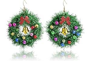 Desnuage Christmas Wreath Earrings for Women Dangling Xmas bow big Earrings Christmas Jewelry Gifts for girlfriend