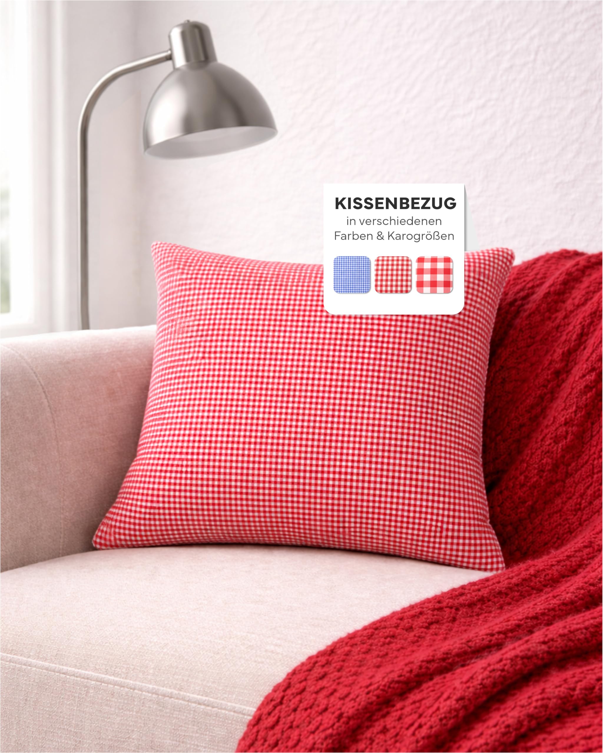 texpot Cushion Cover 40 x 40 cm 5 mm Checked Red/White Zip Country House Sofa Cushion Decorative Cushion Vichy Bavarian Check