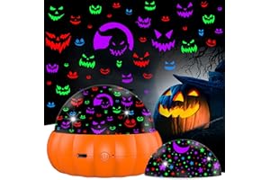 VANSHINIEER Halloween Pumpkin Night Light Projector for Kids, Star Projector Night Lights with Jack O'Lantern Faces - Starry Theme, 15 Color Changing and 360 Degree Rotation, Halloween Decor and Gift