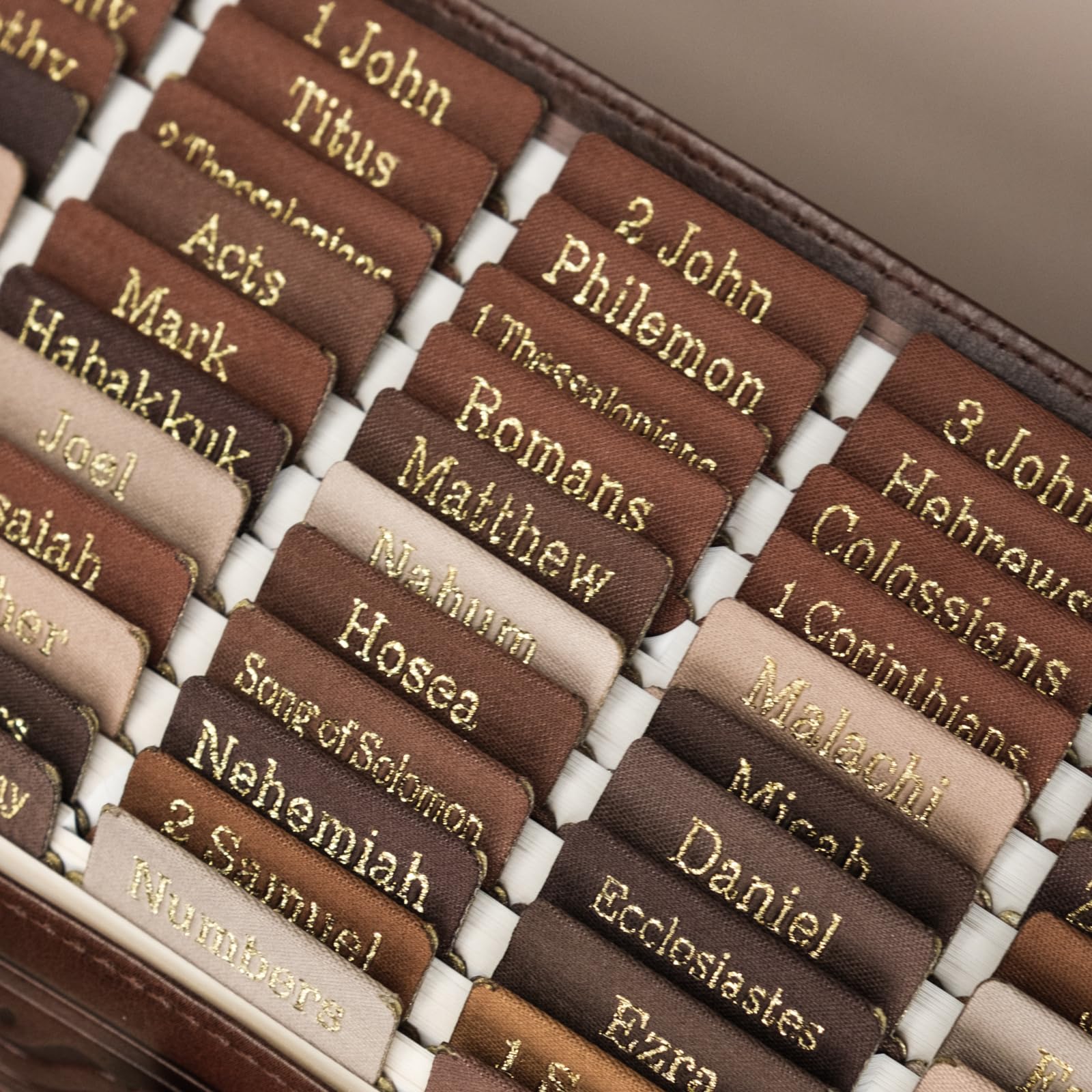 Photo 1 of UPAFEXXI-Cloth Bible tabs,Bible Tabs for Women and Men(Gold Embossed Lettering) Large Print Stickers, Easy to Read and Apply, 66 Chapters Labels for Easy Navigation(Brown)