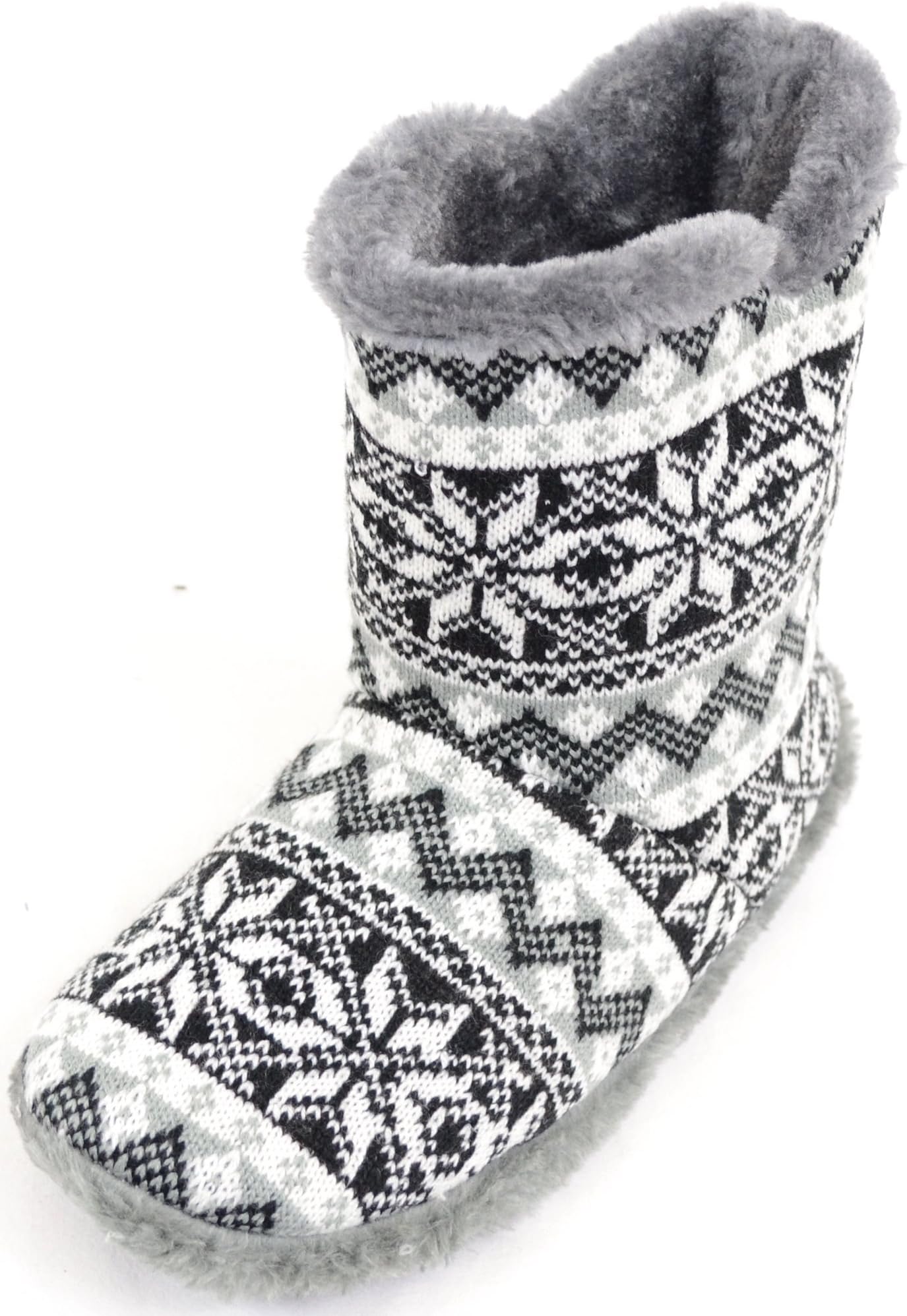 Mens Knitted Style Slipper Boots/Booties with Warm Faux Fur Lining