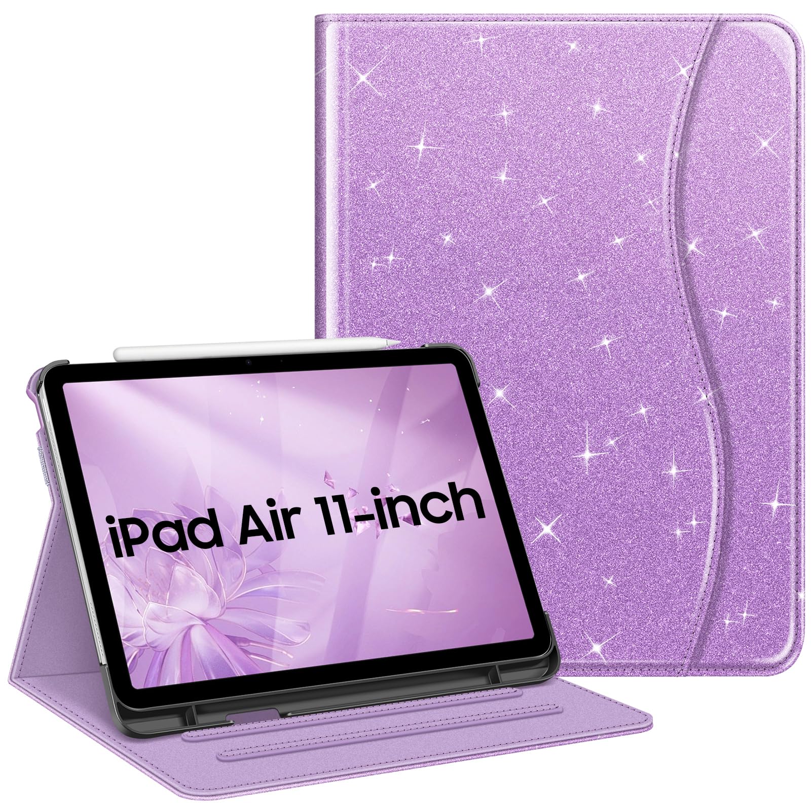 Photo 1 of Fintie Case for iPad Air 11-inch M3 (2025) / M2 (2024), iPad Air 5th (2022) / 4th Generation (2020) 10.9 Inch, Multi-Angle Viewing Protective Cover with Pencil Holder & Pocket, Glittering Purple