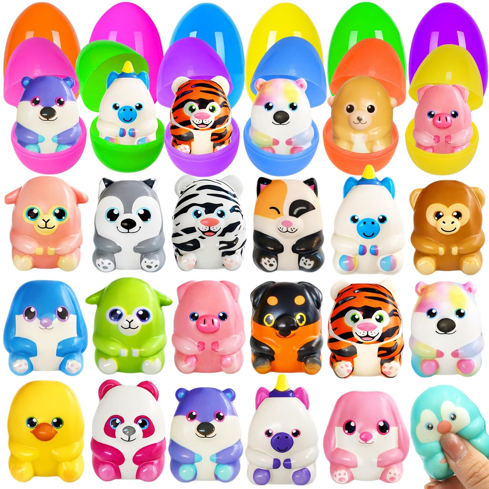 ZICZLI 24 Pack Easter Eggs Filled Slow Squishy Toys, Mini Animal Squishy Egg Fillers for Kids Easter Egg Hunt Filling Treats Classroom Prizes Basket Stuffers Easter Party Favors