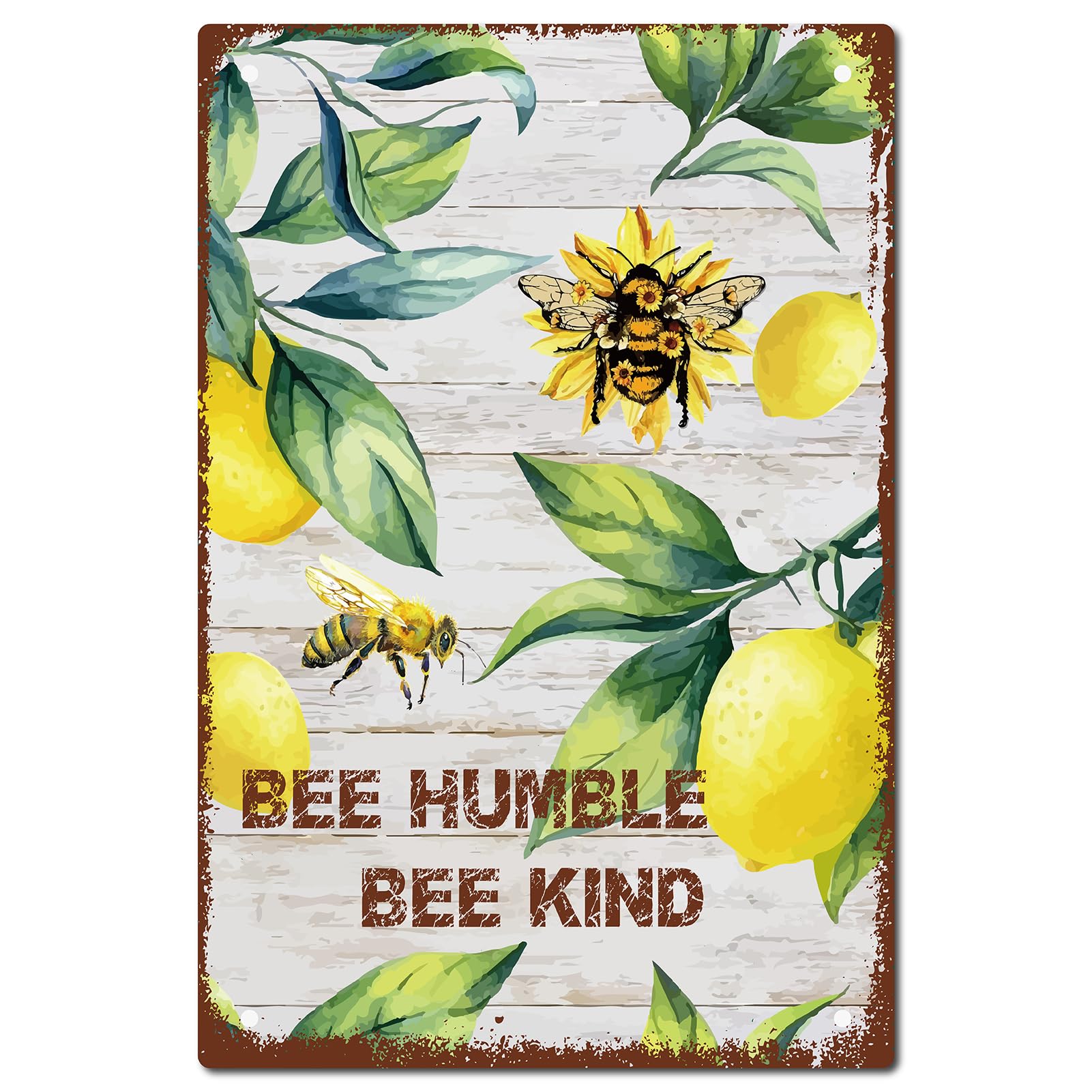 CREATCABIN Lemon Bee Sign Summer Wall Decor Art Spring Rustic Vintage Retro Metal Tin Sign Waterproof Plaques Poster for Home Garden Coffee Cafe Bar Christmas 8 x 12 Inch-BEE HUMBLE BEE KIND