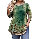 IN'VOLAND Plus Size Tops for Women 3/4 Sleeve Loose Shirts to Wear with Leggings Summer Fall 2025 Clothes