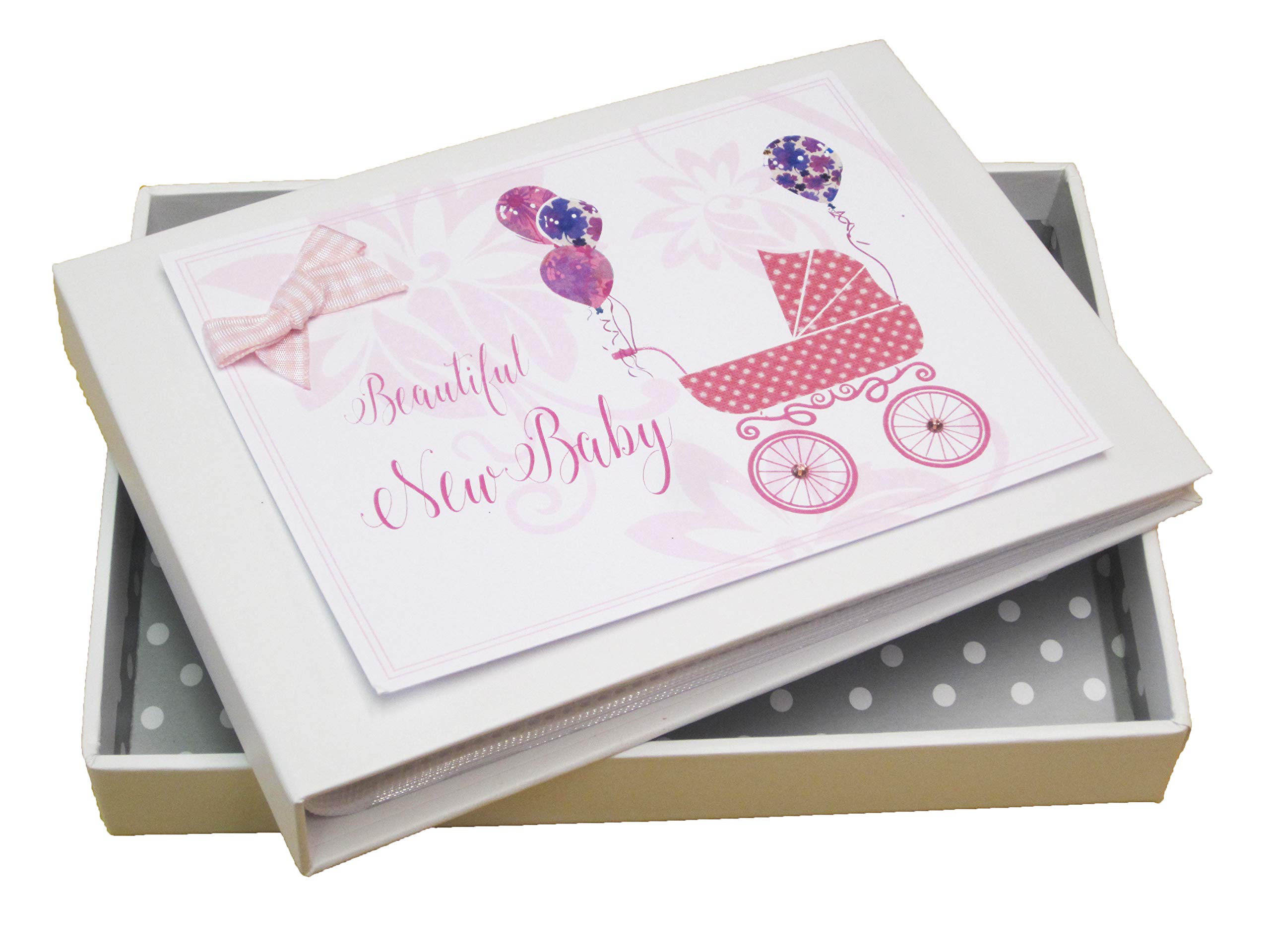 White Cotton Cards 'New Baby' Mini Photo Album, Pink Pram (DTP1T)