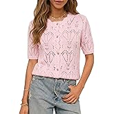 YUNLORIA Womens Crochet Cardigan Tops Short Sleeve Casual Knit Blouses 2026 Hollow Out Crew Neck Button Down Sweater Shirts