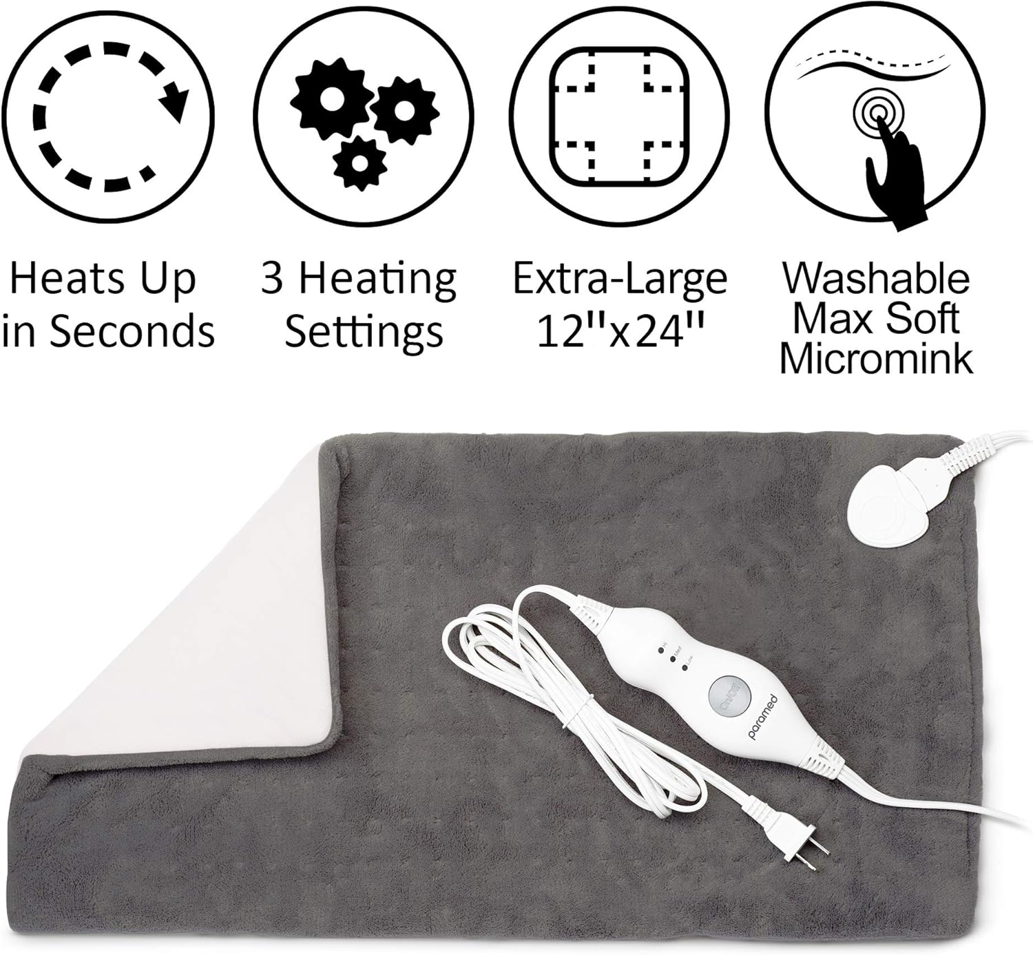 PARAMED XL King Size Heating Pad Extra Large 12” x 24”: Health & Personal Care