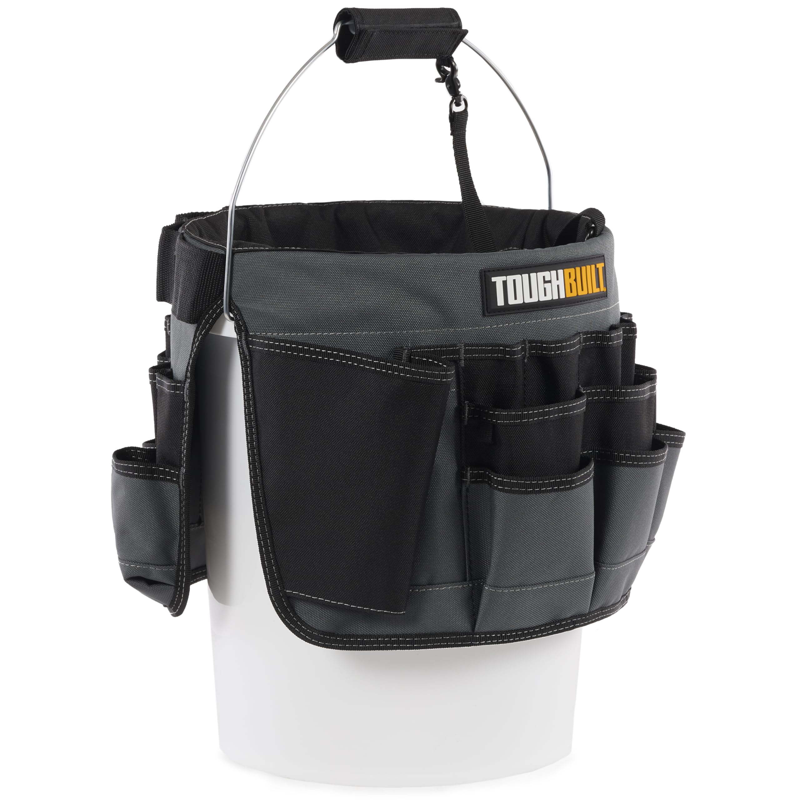 ToughBuilt – Organizador de cubos, organizador de herramientas de cubo de 5 galones con 60 bolsillos, bucles y compartimentos, tela reforzada para trabajos de construcción (TB-85)