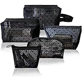 5 Pieces Zipper Mesh Cosmetic Bags Set, Mesh Heart Makeup Bags Toiletry Bags, Portable Travel Makeup Bags for Women, Small Items Storage Organizer Bags for Travelling (Black)