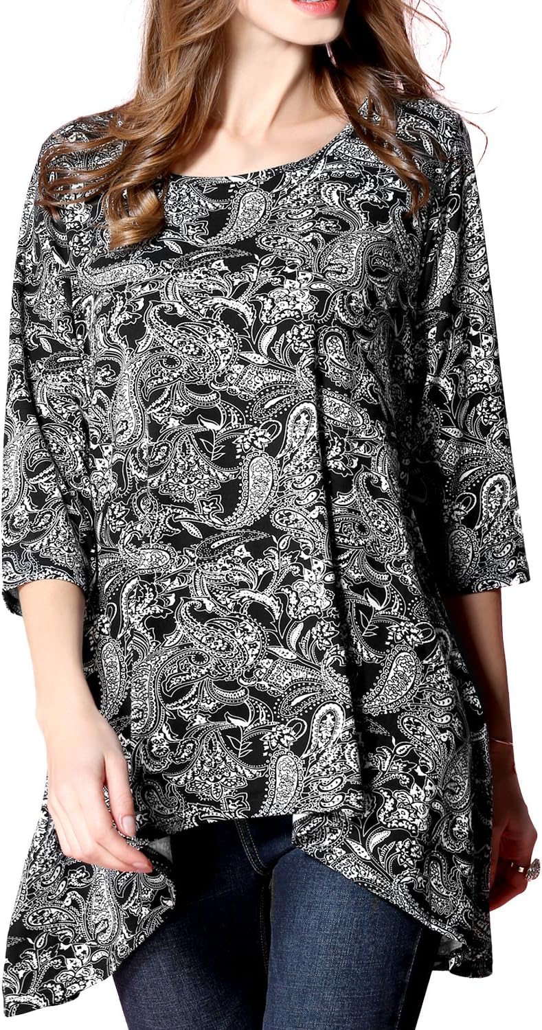 Girl2Queen Summer Women’s 3/4 Sleeve Tunic Top Plus Size, Long Tunic Shirts Blouse for Women