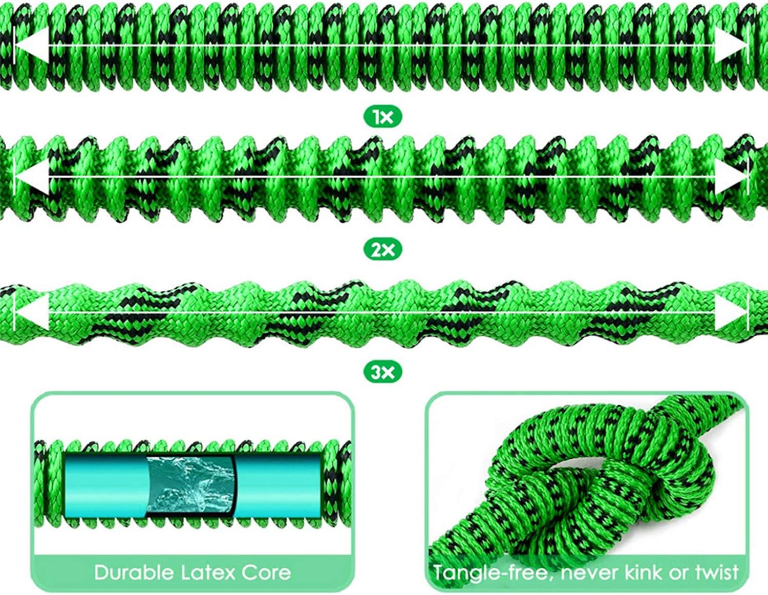 ZAselect Garden Hose 150ft 45m Expandable Strongest Double Latex Inner Tube Prevent Leaking Magic Hosepipe with 9 Function Spray Gun+Solid Brass Fittings Extended Version 150FT-45M - Image 3