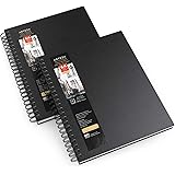 Arteza Watercolor Sketchbooks, 9x12-inch, 2-Pack, Black Hardcover Journal, 64 Sheets, 140lb/300 gsm Watercolor Paper Pad, Spi