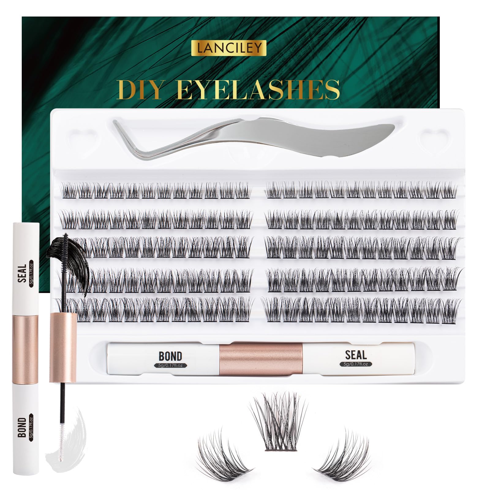 Lanciley DIY Lash Extension Kit 120 Cluster Lashes Individual Lashes with Lash Bond and Seal Tweezers Eyelash Extensions Kit Easy to Apply at Home C D Curl Mix 10-16mm - L23