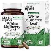 Wild & Organic White Mulberry Leaf Extract Capsules 500 mg - Antioxidant & Overall Support - Pure Mulberry Powder Supplement - Morus Alba Leaf - Vegan, No Fillers, Non-GMO - 60 Count