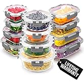 Zulay Kitchen 12 Pack Glass Meal Prep Containers with Lids - Airtight, Premium Borosilicate Glass Food Storage Containers - L