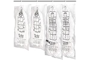 Meetall 4Pack Hanging Vacuum Storage Bags 6-Pack (2x67x90cm + 2x67x110cm) | Heavy-Duty PA Material with Double Seal Zipper | 