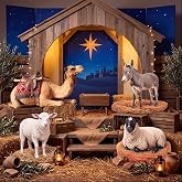 Yookeer 4 Pcs 17" Christmas Nativity Cardboard Cutout Stable Scene Decor | Christmas Nativity Farm Animals, Outdoor Nativity Scene, Manger Photo Prop Supply for Churches Vbs Party Bible School Decor