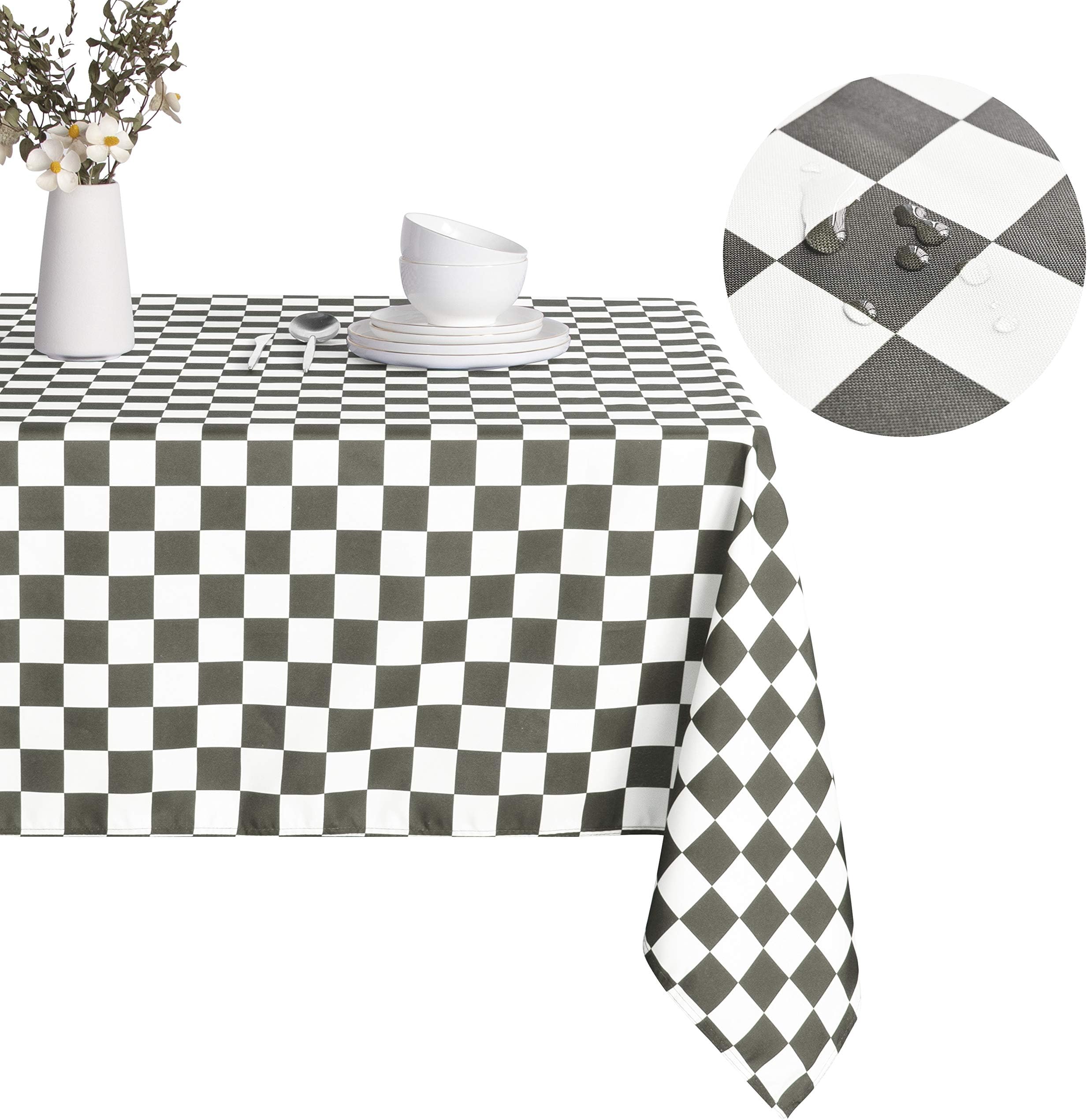 LUSHVIDA Checkered Square Table Cloth – Rectangle Washable Water Resistance Microfiber Plaid Tablecloth Decorative Table Cover for Dining Room, Navy and White Gingham Pattern