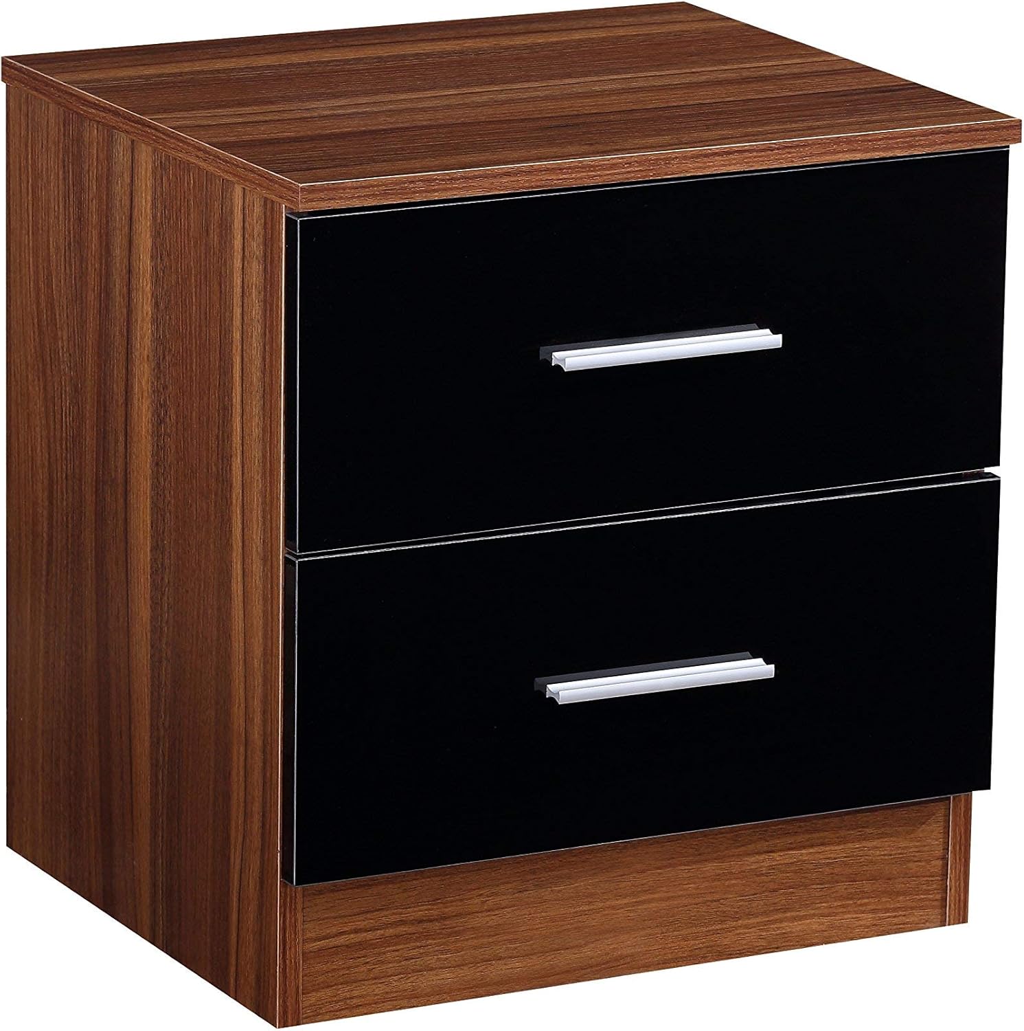 Reflect 2 Drawer Bedside Table In Gloss Black Walnut Amazon Co Uk Kitchen Home