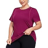 COOTRY Women's Plus Size Workout Tops Loose Fit Short Sleeve Athetic Running Yoga Shirts