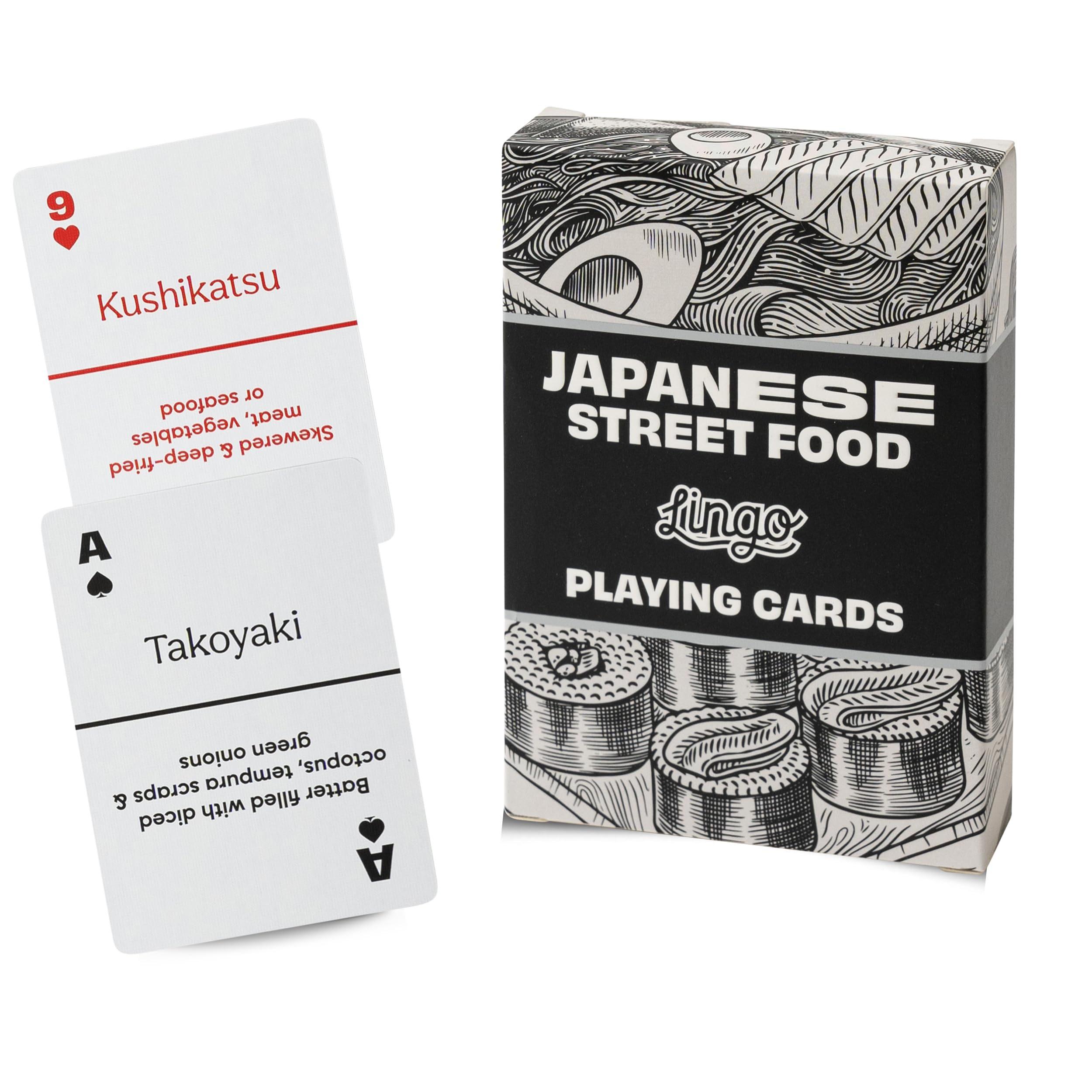 Photo 1 of ***FACTORY SEALED***Lingo Japanese Street Food Playing Cards | Japanese Street Food Recipes & Tips Travel Flashcard Deck