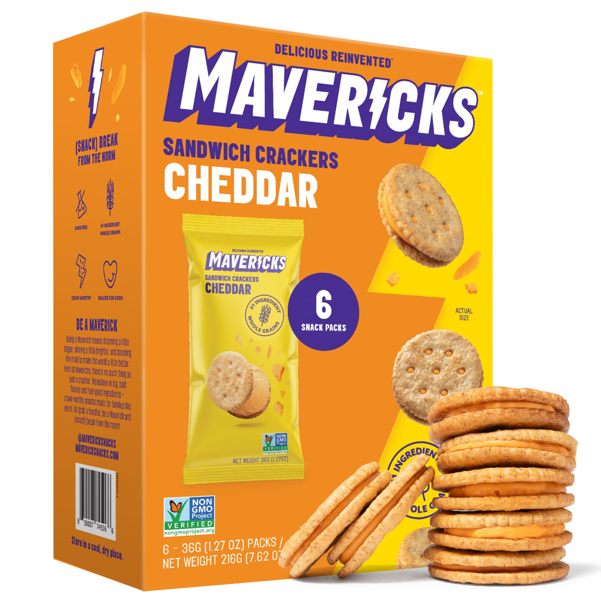 Mavericks Sandwich Crackers Cheddar - Cheese Filled