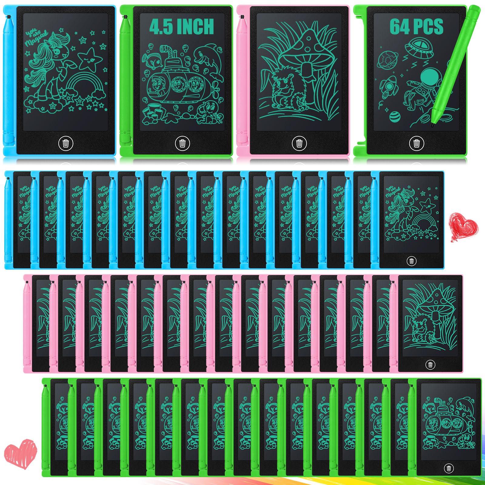 Photo 1 of Zhehao 64 Pieces Mini LCD Writing Tablet 4.5 Inch Educational Toys Reusable Learning Writing Pad Learning Toy Gift Preschool Art Toys for Birthday Favor Girls Boys