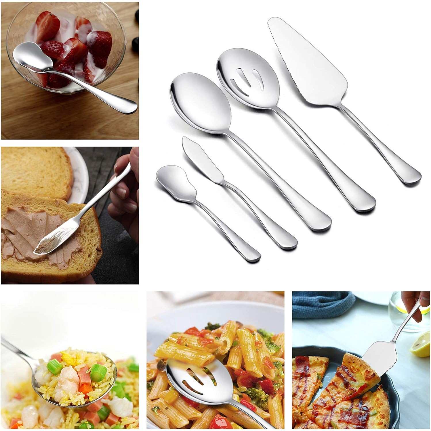 LIANYU 53-Piece Silverware Set with Steak Knives and Serving Utensils, Stainless Steel Flatware Cutlery Set Service for 8, Eating Utensil Set for Home Party Wedding, Dishwasher Safe, Mirror Finished: Kitchen & Dining