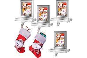 Yilloog 4 Pcs Christmas Stocking Holders for Mantle Picture Frame Stocking Holder Photo Frame Aluminum Alloy Xmas Socks Hanger for Fireplace Xmas Holiday Indoor Decoration