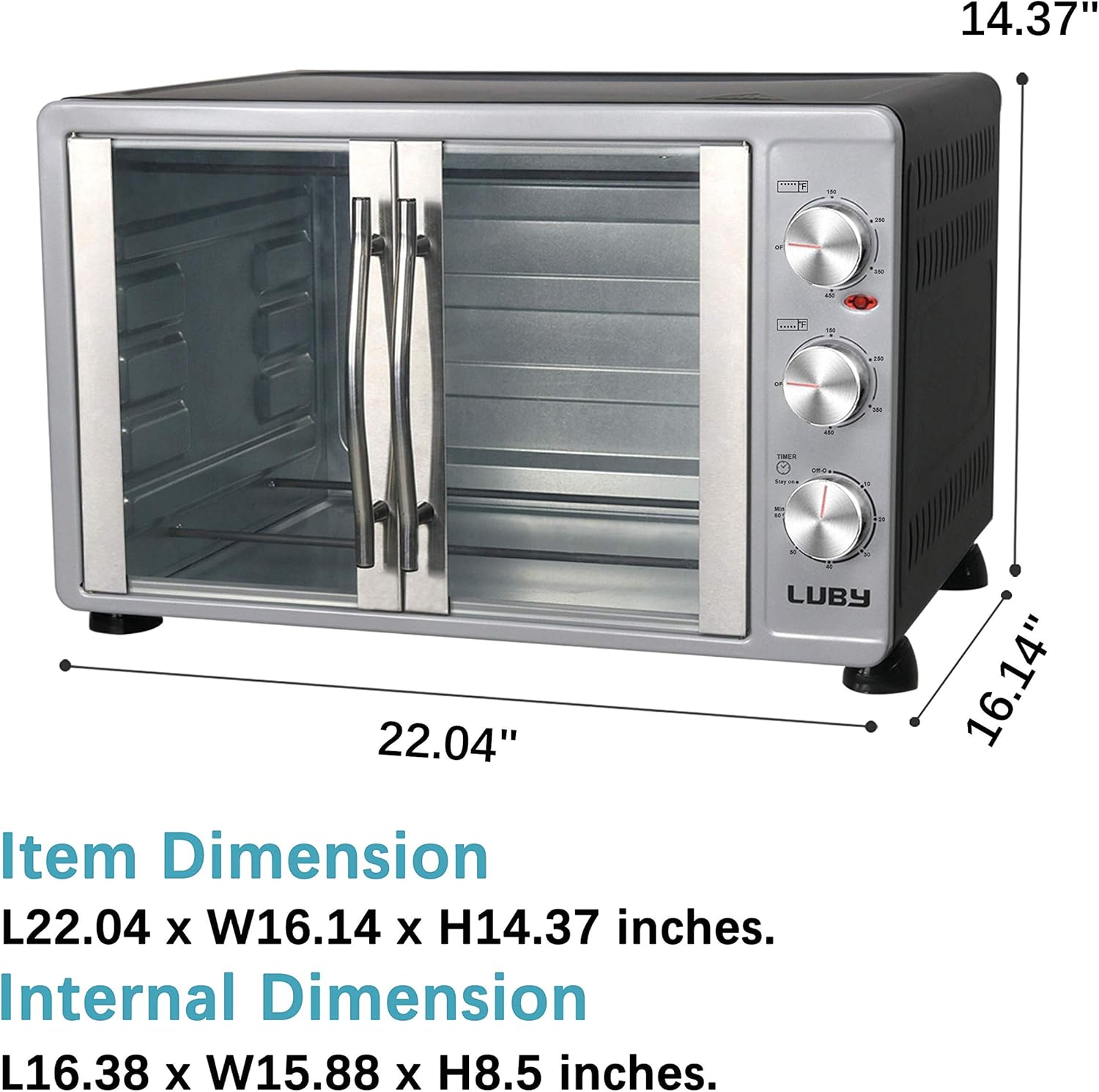 Luby Large Toaster Oven Countertop French Door Designed, 18 Slices, 14'' pizza, 20lb Turkey, Silver: Kitchen & Dining
