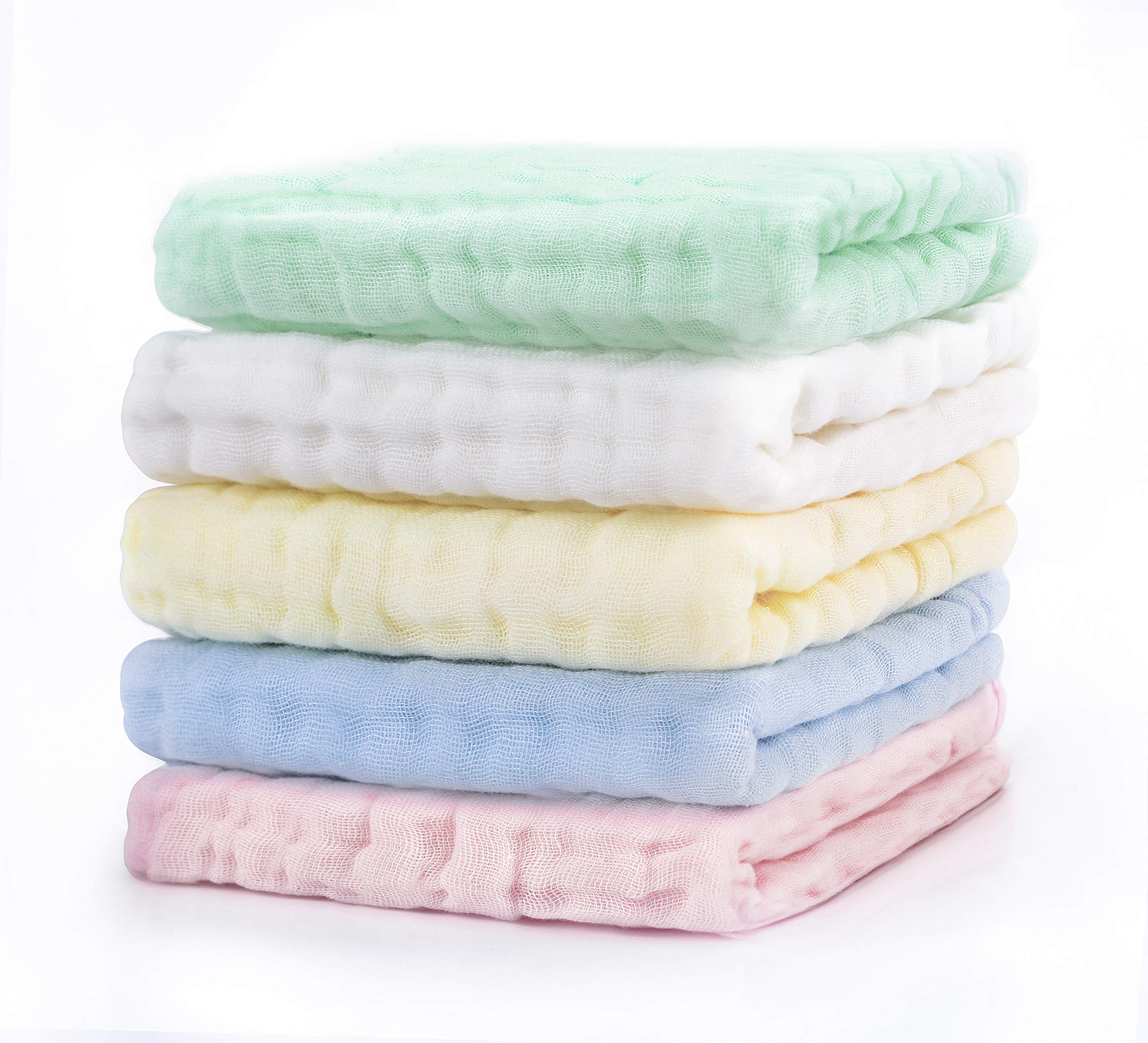 Baby Washcloths - Natural Organic Baby Newborn Face Towel Pure Muslin Cotton Washcloths Absorbent Baby Wipes - Soft Bath Towel for Sensitive Skin Baby Registry as Shower Gift 5 Packs by KRRAMEL